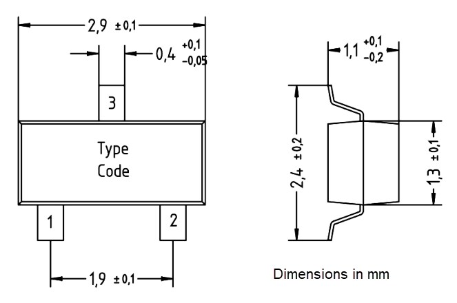 Mechanical Drawing - Diotec Semiconductor BZX84B6V2-AQ SMD Planar Zener Diode